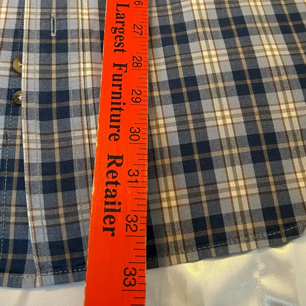 Mens Carhartt Shirt 2XL Button Down Blue Plaid LS 100% Cotton Leather Pocket Tag - Picture 6 of 6
